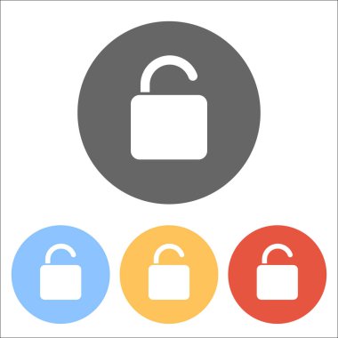 simgesini kilidini. Renkli daireler üzerinde beyaz simgeler kümesi