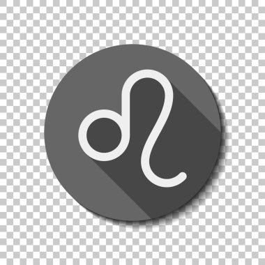 Astrolojik işaret. Leo basit simgesi. düz simgesi, uzun gölge, daire, şeffaf ızgara. Rozet veya etiket stili