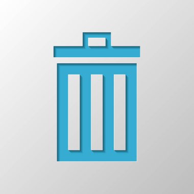 Çöp kutusu. basit simgesi. Kağıt tasarımı. Gölge ile düzenlenen sembolü