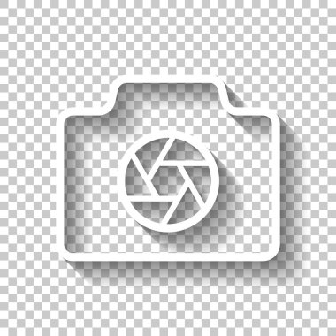 Fotoğraf makinesi ile kapamak, ince anahat, basit simgesi ile doğrusal sembolü. Gölge şeffaf arka plan üzerinde beyaz simgesi