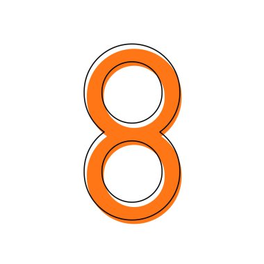 Sayı 8, sayısal, basit mektup. İzole simge siyah ince dağılımı ve farklı katmanlarda doldurma taşındı turuncu oluşan. Beyaz arka plan