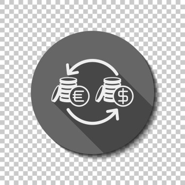 para simgesini değiştirmek. Saydam arka plan üzerinde bir dairede uzun gölge beyaz düz simgesi