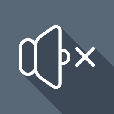 ses sessiz simgesi. Uzun Gölge arka plan üzerinde beyaz düz simgesi