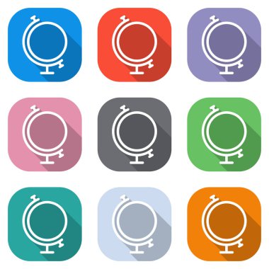 Basit dünya. Doğrusal simgesi, ince anahat. Beyaz simgeleri uygulamalar için renkli kareler olarak ayarlayın. Sorunsuz imkanı ve desen poster için