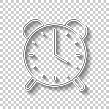 Eski çalar saat, basit simgesi, ince anahat ile doğrusal sembolü. Gölge şeffaf arka plan üzerinde beyaz anahat işaretiyle