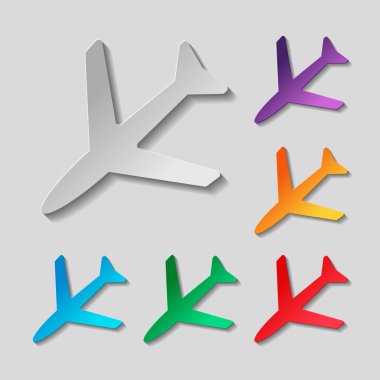 Uçak Icon set. Kağıt tasarımı renkli nesneleri ile