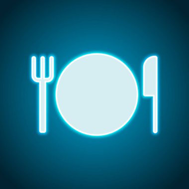 çatal bıçak takımı. tabak çatal ve bıçak simgesi. Neon tarzı. Işık dekorasyon simgesi. Parlak elektrik sembolü