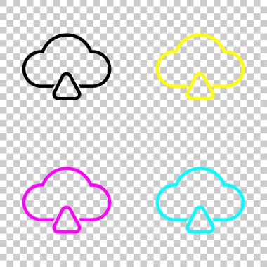 Anahat yükleme basit bulut simgesi. Doğrusal sembolü ile ince anahat. Cmyk simgeleri şeffaf arka plan üzerinde renkli dizi