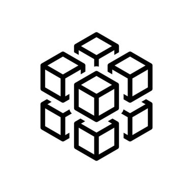 sekiz blok ile 3D küp. Simge rubik veya buz parçaları. Beyaz arka planda siyah simgesi