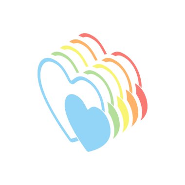 2 hearts. Basit simgesi. Beyaz arka plan üzerinde renkli izometrik simgeler yığını