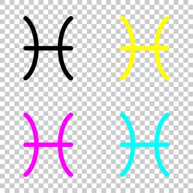 Astrolojik işaret. Balık basit simgesi. Cmyk simgeleri şeffaf arka plan üzerinde renkli dizi