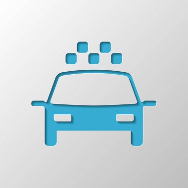 Taksi ya da araba. Basit simgesi. Kağıt tasarımı. Gölge ile düzenlenen sembolü