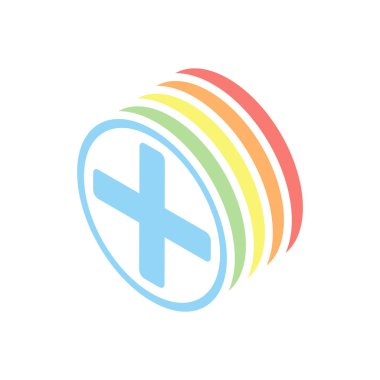 Tıbbi çapraz simgesi. Beyaz arka plan üzerinde renkli izometrik simgeler yığını