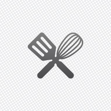 Mutfak Aracı simgesi. Çırpma teli ve spatula, criss ve çapraz. Kılavuz arka plan üzerinde
