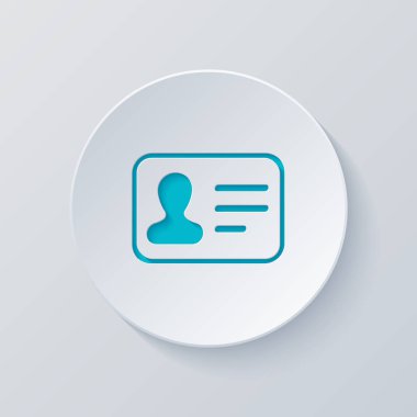 Kimlik kartı simgesi. Kimliği profil. Gri ve mavi katmanları ile daire kes. Kağıt tarzı