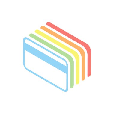 Basit kredi kartı simgesi. Beyaz arka plan üzerinde renkli izometrik simgeler yığını