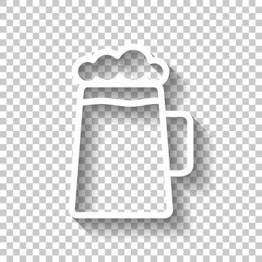 Bira cam fincan. İnce anahat ile basit doğrusal simgesi. Gölge şeffaf arka plan üzerinde beyaz simgesi