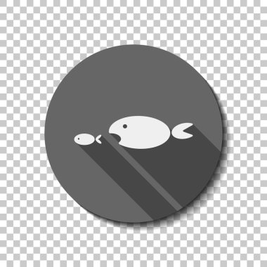 Balık yeme yumruk. Saydam arka plan üzerinde bir dairede uzun gölge beyaz düz simgesi