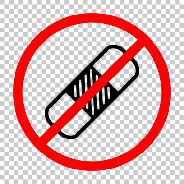 Tıbbi yama, basit simgesi. Siyah kırmızı uyarı işareti şeffaf arka plan ile nesnesinde izin yok