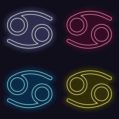 Astrolojik işaret. Kanser basit simgesi. Neon işareti kümesi. Koyu arka plan üzerinde casino tarzı. Seamless modeli