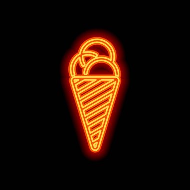 dondurma simgesi. Siyah arka plan üzerine portakal neon tarzı. Işık simgesi