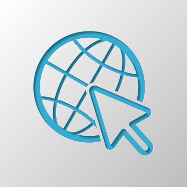 Küre ve ok simgesi. Kağıt tasarımı. Gölge ile düzenlenen sembolü