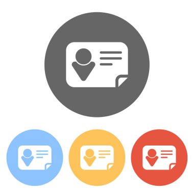 Kimlik kartı simgesi. Renkli daireler üzerinde beyaz simgeler kümesi