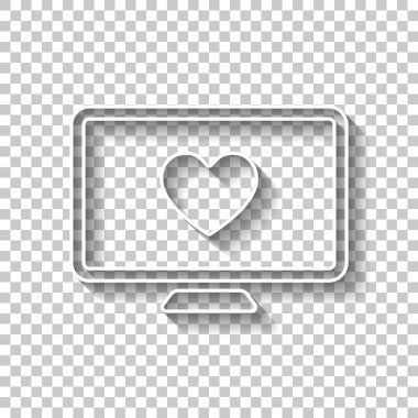 bilgisayar ve duydum. basit simgesi. Gölge şeffaf arka plan üzerinde beyaz anahat işaretiyle