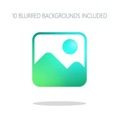 Basit resim simgesi. Basit gölge beyaz renkli logo kavramı. dahil 10 farklı bulanık arka planlar