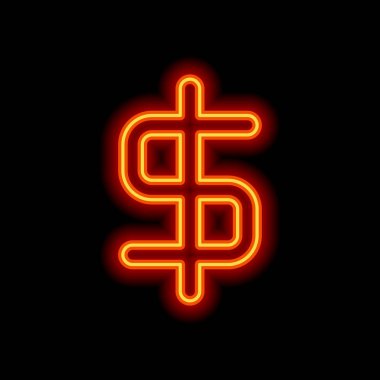 basit dolar sembol. Siyah arka plan üzerine portakal neon tarzı. Işık simgesi