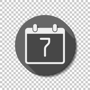 7 gün, basit simgesi ile takvim. Saydam arka plan üzerinde bir dairede uzun gölge beyaz düz simgesi. Rozet veya etiket stili