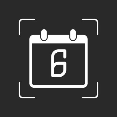 6 gün, basit simgesi ile takvim. Beyaz nesne kamera otomatik odaklama koyu arka plan üzerinde