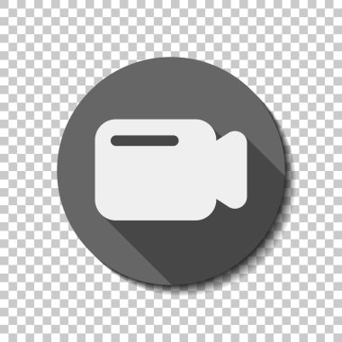 Basit video kamera simgesi. düz simgesi, uzun gölge, daire, şeffaf ızgara. Rozet veya etiket stili