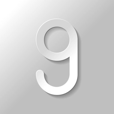 Sayı dokuz, sayısal, basit mektup. Kağıt tarzı ile gölge gri arka plan üzerinde
