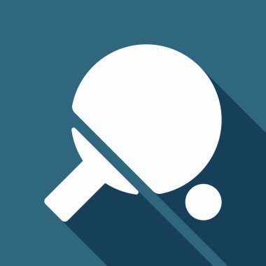 Ping pong simgesi. Uzun Gölge arka plan üzerinde beyaz düz simgesi