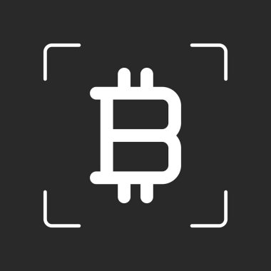 Bitcoin sembolü, basit simgesi. Beyaz nesne kamera otomatik odaklama koyu arka plan üzerinde