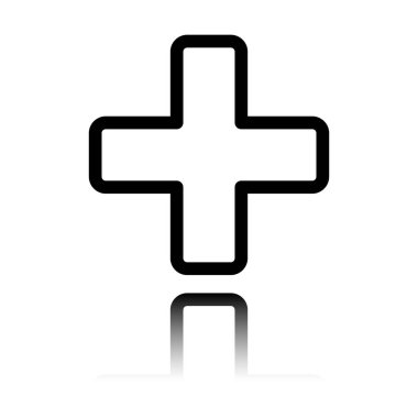 Tıbbi çapraz simgesi. Siyah beyaz arka plan ayna yansıması simgesiyle