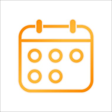 Basit takvimi, lineer, ince anahat. Portakal işareti beyaz arka plan üzerinde düşük ışık ile