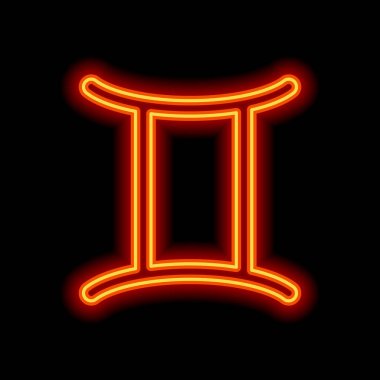 Astrolojik işaret. İkizler basit simgesi. Siyah arka plan üzerine portakal neon tarzı. Işık simgesi