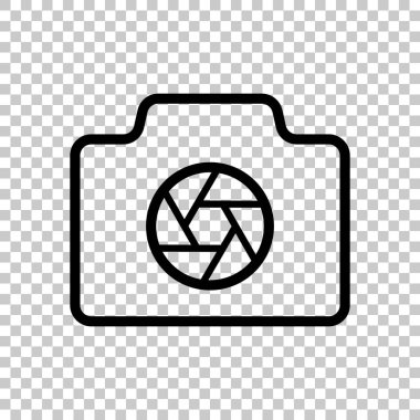 Fotoğraf makinesi ile kapamak, ince anahat, basit simgesi ile doğrusal sembolü. Saydam arka plan üzerinde.