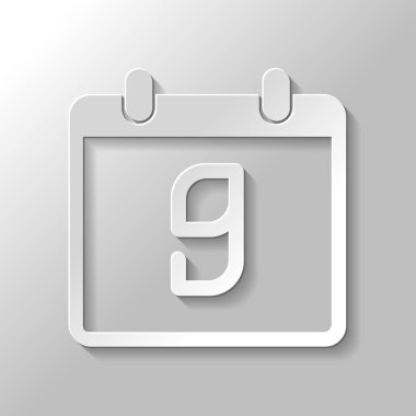 9 gün, basit simgesi ile takvim. Kağıt tarzı ile gölge gri arka plan üzerinde