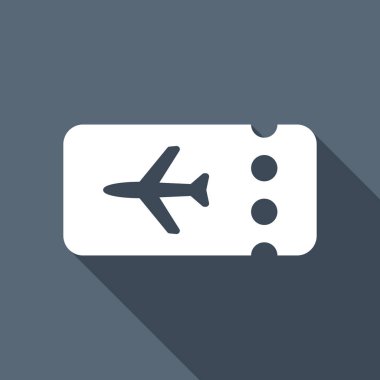 Basit bilet uçak simgesi. Boş kartı. Uzun Gölge arka plan üzerinde beyaz düz simgesi