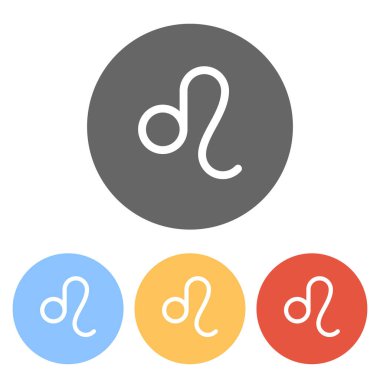 Astrolojik işaret. Leo basit simgesi. Renkli daireler üzerinde beyaz simgeler kümesi