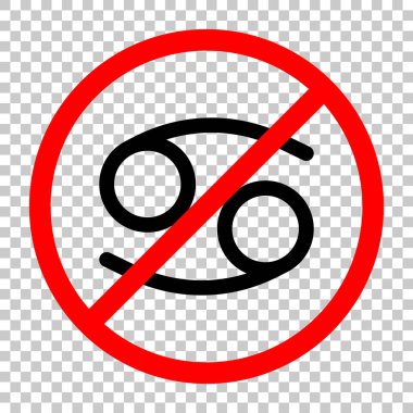 Astrolojik işaret. Kanser basit simgesi. Siyah kırmızı uyarı işareti şeffaf arka plan ile nesnesinde izin yok