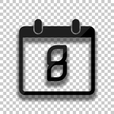 8 gün, basit simgesi ile takvim. Saydam arka plan üzerinde yumuşak gölgeli siyah cam kutsal kişilerin resmi