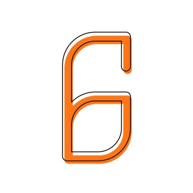 Sayı 6, rakamı, altıncı. İzole simge siyah ince dağılımı ve farklı katmanlarda doldurma taşındı turuncu oluşan. Beyaz arka plan