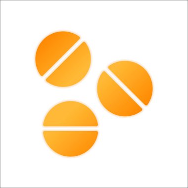 Hapları veya vitamin. Basit simgesi. Portakal işareti beyaz arka plan üzerinde düşük ışık ile