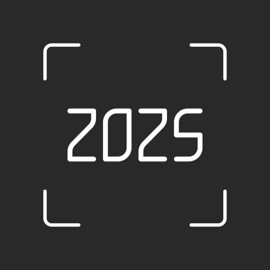 2025 sayı simgesi. Yeni Yılınız Kutlu Olsun. Beyaz nesne kamera otomatik odaklama koyu arka plan üzerinde