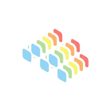 Taksi ya da araba. Basit simgesi. Beyaz arka plan üzerinde renkli izometrik simgeler yığını