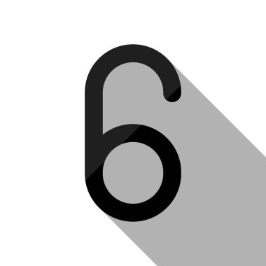 Numara altı, sayısal, basit mektup. Uzun gölge beyaz arka planda siyah nesnesiyle